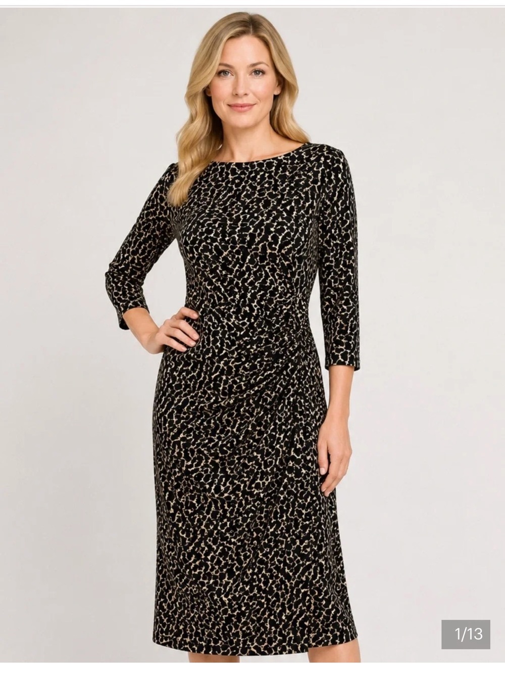 Lauren Ralph Lauren Leopard
Print Boat Neck Ruched Jersey Sheath Dress.